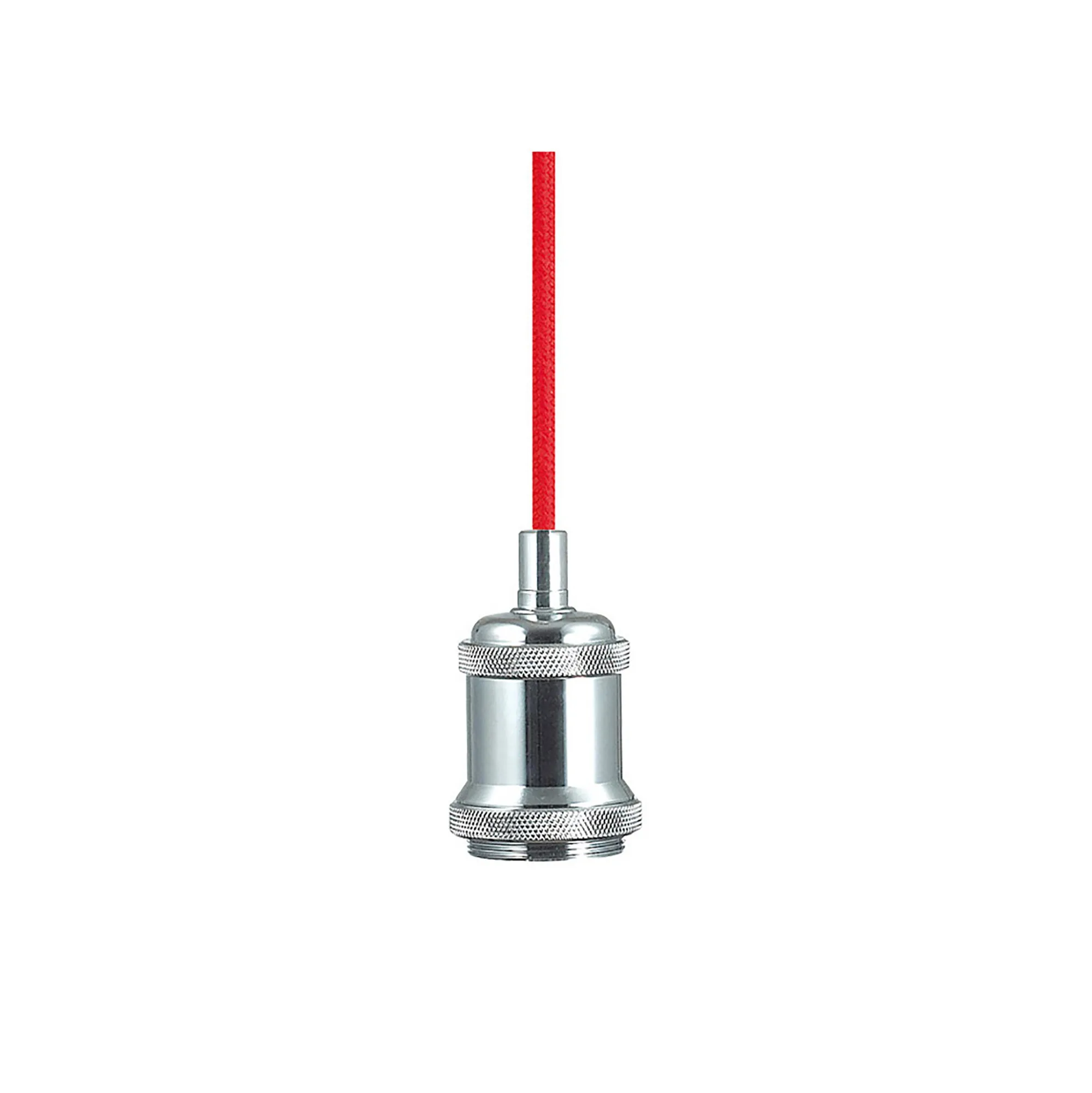 Dreifa 1.5m Single Pendant, 1 x E27, Polished Chrome/Red Braided Cable (Maximum Load 1.5kg) D0174  Deco Dreifa Pendant